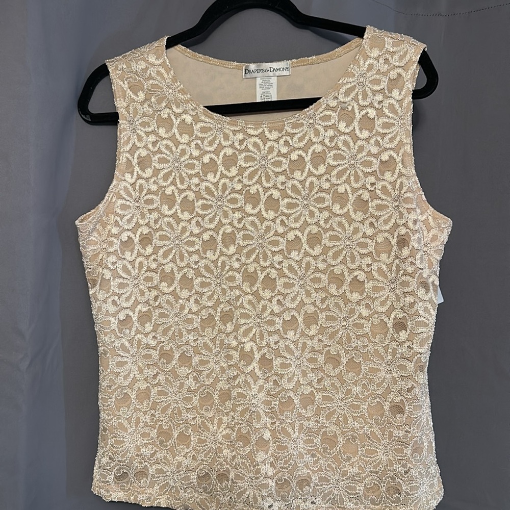 Cream and Gold Embellished Sleeveless Tank Top